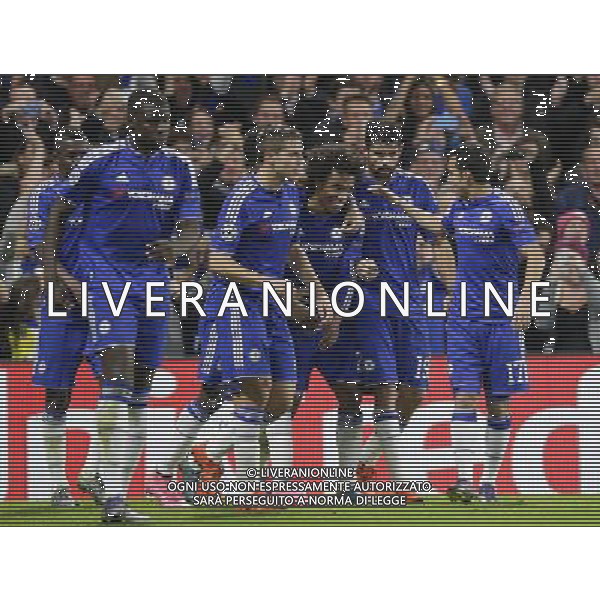 Chelsea\'s Willian celebrates with team mates after scoring his sides second goal Photographer Craig Mercer/CameraSport Football - UEFA Champions League Group G - Chelsea v Dynamo Kiev - Wednesday 4th November 2015 - Stamford Bridge - London - Â© CameraSport - 43 Linden Ave. Countesthorpe. Leicester. England. LE8 5PG - Tel: +44 (0) 116 277 4147 - admin@camerasport.com - www.camerasport.com /Agenzia Aldo Liverani S.a.s. - ITALY ONLY EDITORIAL USE ONLY