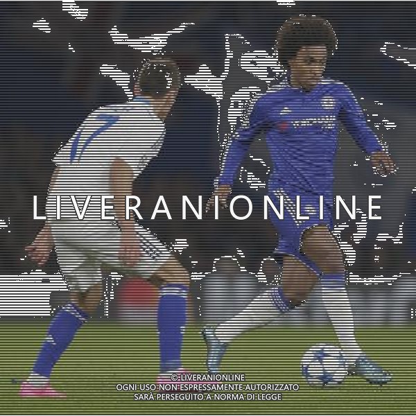 Chelsea\'s Willian in action during todays match Photographer Craig Mercer/CameraSport Football - UEFA Champions League Group G - Chelsea v Dynamo Kiev - Wednesday 4th November 2015 - Stamford Bridge - London - Â© CameraSport - 43 Linden Ave. Countesthorpe. Leicester. England. LE8 5PG - Tel: +44 (0) 116 277 4147 - admin@camerasport.com - www.camerasport.com /Agenzia Aldo Liverani S.a.s. - ITALY ONLY EDITORIAL USE ONLY