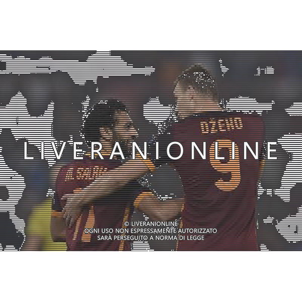 Roma - 04/11/2015 - Stadio Olimpico - Uefa Champions League 2015/2016 - Gruppo E - AS Roma vs Bayer Leverkusen - nella foto: Edin Dzeko e Mohamed Salah / Ph Fabrizio Corradetti - Ag. Aldo Liverani sas