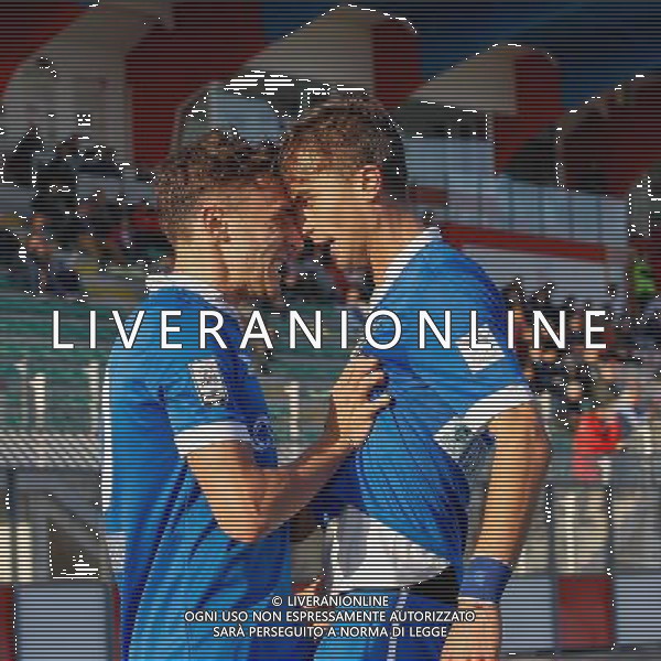 Lega Pro Girone B, Rimini vs Prato del 08/11/2015, nella foto Alessandro Capello festeggia il goal con Filippo Boni , ©Claudio Zamagni/ Agenzia Aldo Liverani s.a.s.