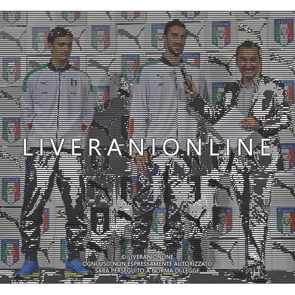 Presentazione della nuova maglia PUMA della Nazionale Italiana di Calcio Firenze - 09.11.2015 Nella Foto:Nicola Savino con Manolo Gabbiadini e Davide Astori /Ag. Aldo Liverani