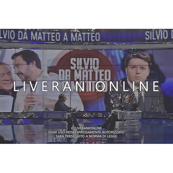 Silvio Berlusconi ospite della trasmissione televisiva \'Porta a Porta\' Roma 12 novembre 2015 nella foto con Bruno Vespa ©Corradetti/AGENZIA ALDO LIVERANI SAS