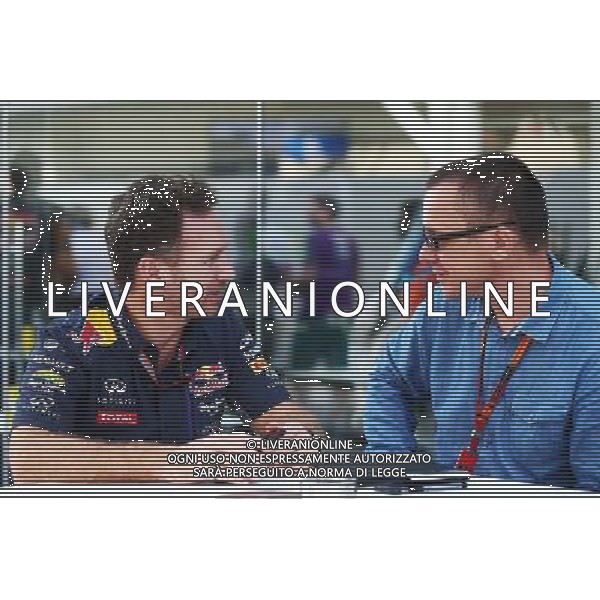 (L to R): Christian Horner (GBR) Red Bull Racing Team Principal with Jonathan Noble (GBR) Motorsport.com Editor. 13.11.2015. Formula 1 World Championship, Rd 18, Brazilian Grand Prix, Sao Paulo, Brazil, Practice Day. AG ALDO LIVERANI SAS ONLY ITALY