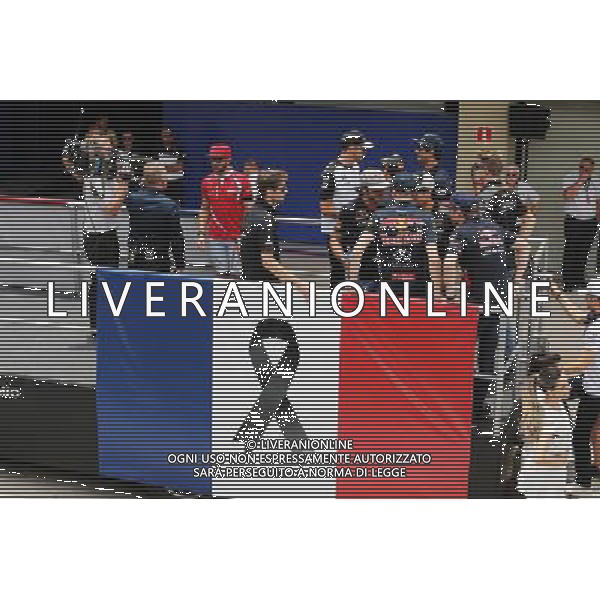 Romain Grosjean (FRA) Lotus F1 Team on the drivers parade as F1 pays its respects to the victims of the Paris terrorist attacks. 15.11.2015. Formula 1 World Championship, Rd 18, Brazilian Grand Prix, Sao Paulo, Brazil, Race Day. AG ALDO LIVERANI SAS ONLY ITALY