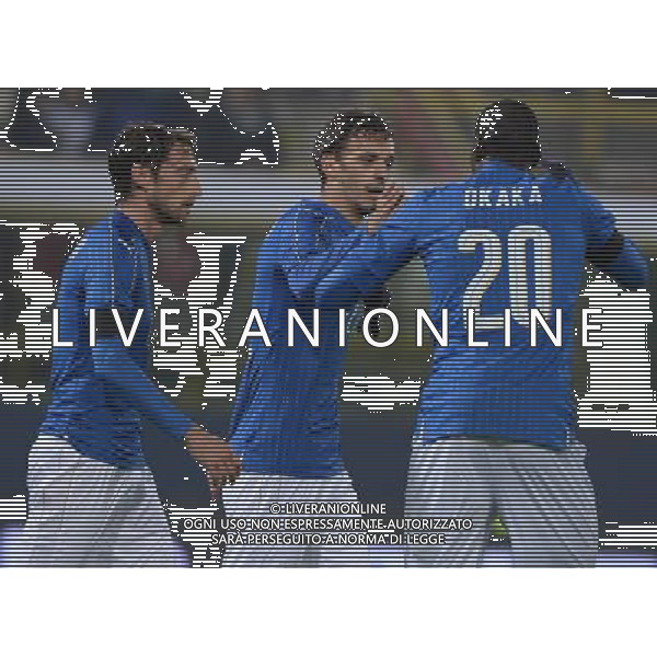 Amichevole Bologna - 17.11.2015 Italia-Romania Nella Foto: esultanza dopo il gol di manolo gabbiadini con claudio marchisio e okaka /Ph.Vitez-Ag. Aldo Liverani