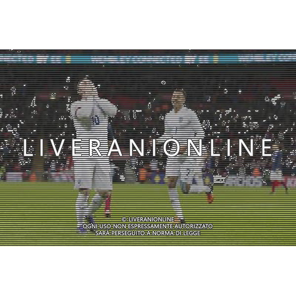 EnglandÕs Wayne Rooney celebrates scoring his sides second goal Photographer Craig Mercer/CameraSport Football International - England v France - Tuesday 17th November 2015 - Wembley Stadium - London © CameraSport - 43 Linden Ave. Countesthorpe. Leicester. England. LE8 5PG - Tel: +44 (0) 116 277 4147 - admin@camerasport.com - www.camerasport.com / AGENZIA ALDO LIVERANI SAS - ITALY ONLY EDITORIAL USE ONLY - Inghilterra Vs Francia partita amichevole