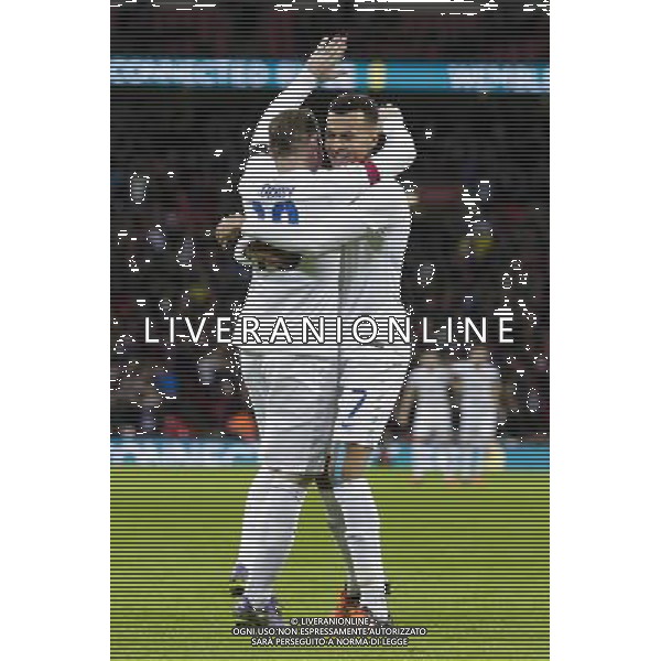 EnglandÕs Wayne Rooney celebrates scoring his sides second goal with EnglandÕs Dele Alli Photographer Craig Mercer/CameraSport Football International - England v France - Tuesday 17th November 2015 - Wembley Stadium - London © CameraSport - 43 Linden Ave. Countesthorpe. Leicester. England. LE8 5PG - Tel: +44 (0) 116 277 4147 - admin@camerasport.com - www.camerasport.com / AGENZIA ALDO LIVERANI SAS - ITALY ONLY EDITORIAL USE ONLY - Inghilterra Vs Francia partita amichevole