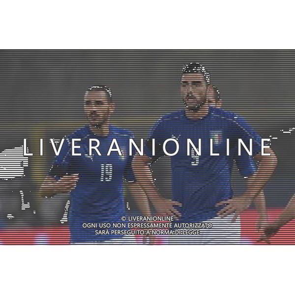 ITALIA - ROMANIA PARTITA AMICHEVOLE BOLOGNA 17 NOVEMBRE 2015 NELLA FOTO LEONARDO COLUCCI E GRAZIANO PELLE\' ©OPTIMAFOTO / AGENZIA ALDO LIVERANI SAS