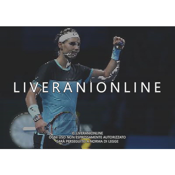 Rafael Nadal celebrates his victory against Andy Murray in their Ilie Nastase Group match today - Rafael Nadal def Andy Murray 6-1 6-1 Photographer Stephen White/CameraSport International Tennis - Barclays ATP World Tour Finals - O2 Arena - London - Day 4 - Wednesday 18th November 2015 © CameraSport - 43 Linden Ave. Countesthorpe. Leicester. England. LE8 5PG - Tel: +44 (0) 116 277 4147 - admin@camerasport.com - www.camerasport.com / AGENZIA ALDO LIVERANI SAS - ITALY ONLY - EDITORIAL USE ONLY -