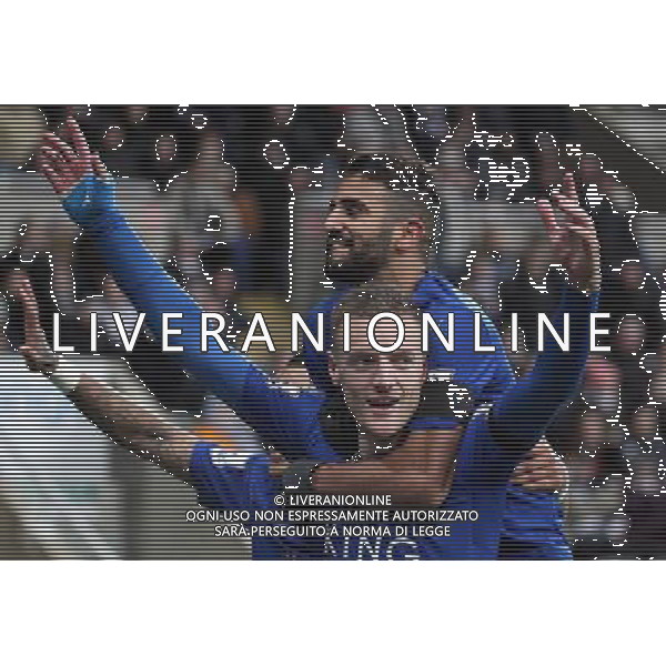 Leicester City\'s Jamie Vardy celebrates scoring the opening goal and a record equaling tenth successive Premier League goal Photographer Rich Linley/CameraSport Football - Barclays Premiership - Newcastle United v Leicester City - Saturday 21st November 2015 - St James\' Park - Newcastle © CameraSport - 43 Linden Ave. Countesthorpe. Leicester. England. LE8 5PG - Tel: +44 (0) 116 277 4147 - admin@camerasport.com - www.camerasport.com AG ALDO LIVERANI SAS ONLY ITALY