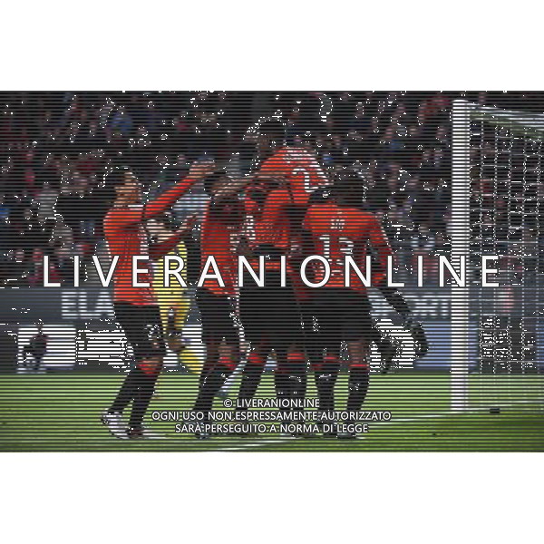 Ousmane DEMBELE - joie groupe Rennes - 22.11.2015 - Rennes / Bordeaux - 14eme journee Ligue 1 Photo : Nolwenn Le Gouic / Icon Sport AG ALDO LIVERANI SAS ONLY ITALY