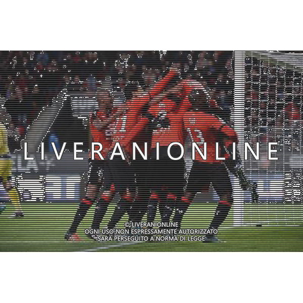 Ousmane DEMBELE - joie groupe Rennes - 22.11.2015 - Rennes / Bordeaux - 14eme journee Ligue 1 Photo : Nolwenn Le Gouic / Icon Sport AG ALDO LIVERANI SAS ONLY ITALY