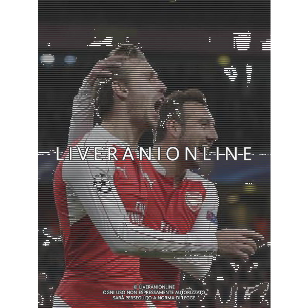 GOAL CELEBRATION - Arsenal\'s Nacho Monreal and Arsenal\'s Santi Cazorla (right) celebrate their side\'s second goal Photographer Craig Mercer/CameraSport Football - UEFA Champions League Group F - Arsenal v Dinamo Zagreb - Tuesday 24th November 2015 - Emirates Stadium - London © CameraSport - 43 Linden Ave. Countesthorpe. Leicester. England. LE8 5PG - Tel: +44 (0) 116 277 4147 - admin@camerasport.com - www.camerasport.com AG ALDO LIVERANI SAS ONLY ITALY