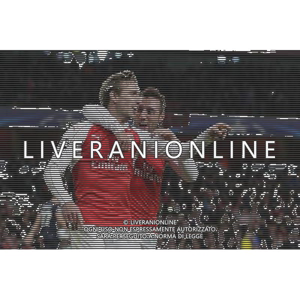 GOAL CELEBRATION - Arsenal\'s Nacho Monreal and Arsenal\'s Santi Cazorla (right) celebrate their side\'s second goal Photographer Craig Mercer/CameraSport Football - UEFA Champions League Group F - Arsenal v Dinamo Zagreb - Tuesday 24th November 2015 - Emirates Stadium - London © CameraSport - 43 Linden Ave. Countesthorpe. Leicester. England. LE8 5PG - Tel: +44 (0) 116 277 4147 - admin@camerasport.com - www.camerasport.com AG ALDO LIVERANI SAS ONLY ITALY