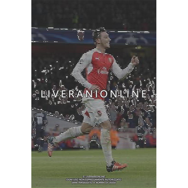 GOAL CELEBRATION - Arsenal\'s Mesut Ozil celebrates scoring the opening goal Photographer Craig Mercer/CameraSport Football - UEFA Champions League Group F - Arsenal v Dinamo Zagreb - Tuesday 24th November 2015 - Emirates Stadium - London © CameraSport - 43 Linden Ave. Countesthorpe. Leicester. England. LE8 5PG - Tel: +44 (0) 116 277 4147 - admin@camerasport.com - www.camerasport.com AG ALDO LIVERANI SAS ONLY ITALY