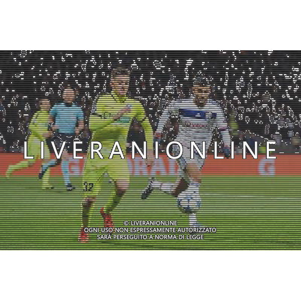 Thomas FOKET / Rachid GHEZZAL - 24.11.2015 - Lyon / La Gantoise - Champions League Photo : Jean Paul Thomas / Icon Sport / AGENZIA ALDO LIVERANI SAS -ITALY ONLY EDITORIAL USE ONLY - 24.11.2015 Lyon / La Gantoise Champions League - GENT - LIONE