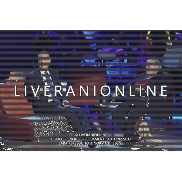 Roma - 26/11/2015 - Studi Mediaset De Paolis - Trasmissione TV \' Maurizio Costanzo Show \' - nella foto: Angelino Alfano e Maurizio Costanzo /Ph. Corradetti - Ag. Aldo Liverani / AGENZIA ALDO LIVERANI SAS