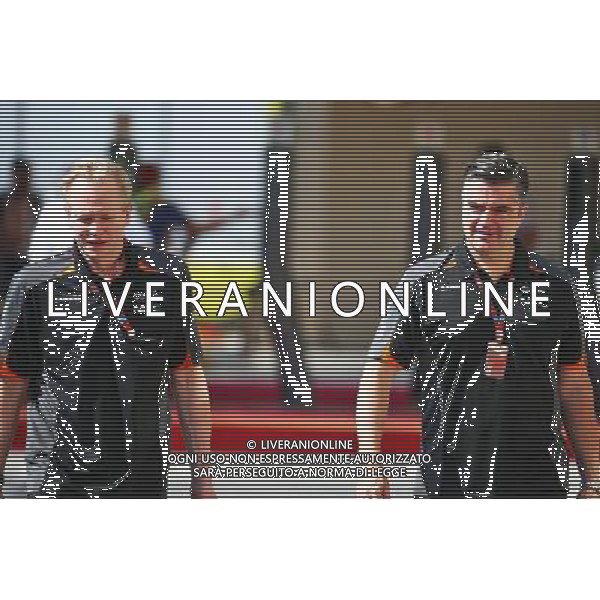 (L to R): Andrew Green (GBR) Sahara Force India F1 Team Technical Director with Andy Stevenson (GBR) Sahara Force India F1 Team Manager. 27.11.2015. Formula 1 World Championship, Rd 19, Abu Dhabi Grand Prix, Yas Marina Circuit, Abu Dhabi, Practice Day. / AGENZIA ALDO LIVERANI SAS - ITALY ONLY EDITORIAL USE ONLY - Gp F1 Abu Dhabi Prove Libere