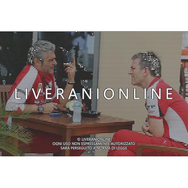 (L to R): Maurizio Arrivabene (ITA) Ferrari Team Principal with James Allison (GBR) Ferrari Chassis Technical Director. 28.11.2015. Formula 1 World Championship, Rd 19, Abu Dhabi Grand Prix, Yas Marina Circuit, Abu Dhabi, Qualifying Day. AG ALDO LIVERANI SAS ONLY ITALY