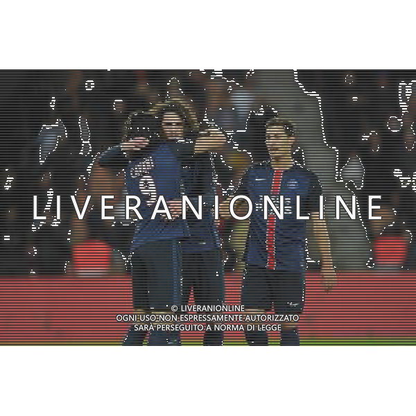 joie PSG / Edinson Cavani / Adrien Rabiot / Benjamin Stambouli - 28.11.2015 - PSG / Troyes - 15eme journee de Ligue 1 Photo : Andre Ferreira / Icon Sport AG ALDO LIVERANI SAS ONLY ITALY