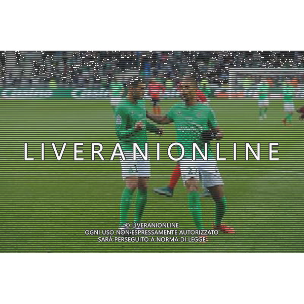 Joie Valentin EYSSERIC / Kevin MONNET PAQUET - 29.11.2015 - Saint Etienne / Guingamp - 15eme journee de Ligue 1 Photo : Jean Paul Thomas / Icon Sport AG ALDO LIVERANI SAS ONLY ITALY