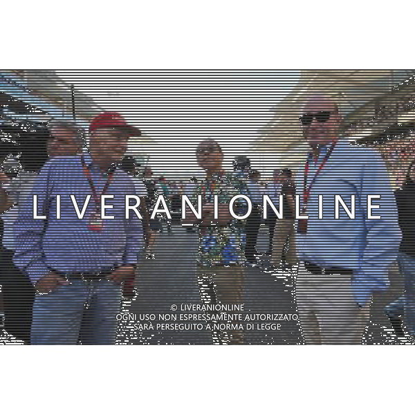 Niki Lauda (AUT) Mercedes Non-Executive Chairman (Left) and Donald Mackenzie (GBR) CVC Capital Partners Managing Partner, Co Head of Global Investments (Right). 29.11.2015. Formula 1 World Championship, Rd 19, Abu Dhabi Grand Prix, Yas Marina Circuit, Abu Dhabi, Race Day. AG ALDO LIVERANI SAS ONLY ITALY