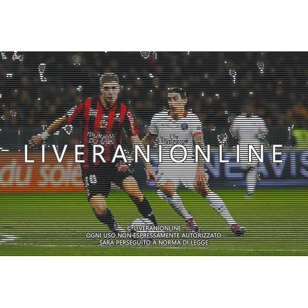 Maxime LE MARCHAND / Angel DI MARIA - 04.12.2015 - Nice / PSG - 17eme journee de Ligue 1 Photo : Jean Christophe Magnenet / Icon Sport AG ALDO LIVERANI SAS ONLY ITALY