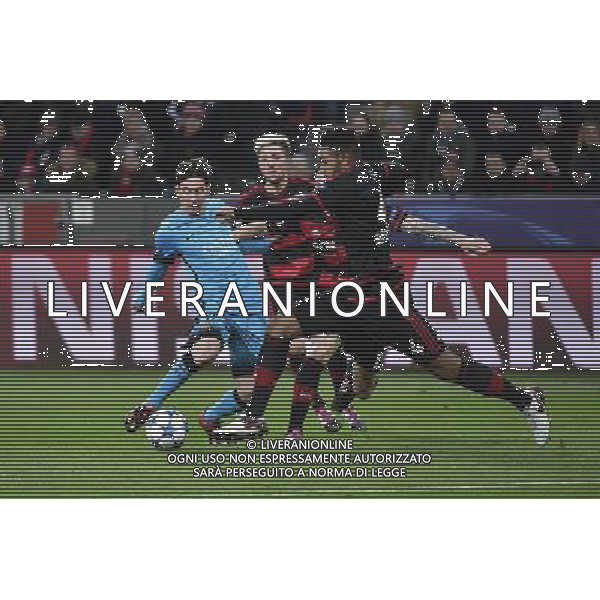 Lionel MESSI / Jonathan TAH - 09.12.2015 - Leverkusen / Barcelone - Ligue des Champions Photo: WinterPress / Icon Sport/ AGENZIA ALDO LIVERANI SAS - ITALY ONLY EDITORIAL USE ONLY