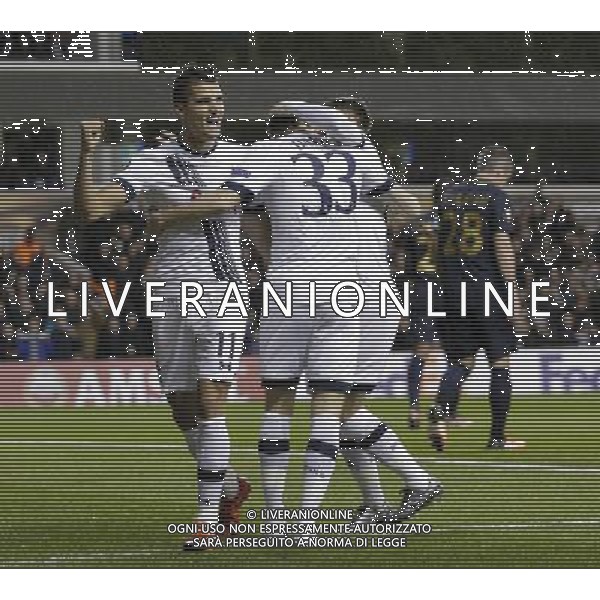 Tottenham Hotspur\'s Erik Lamela celebrates scoring the opening goal with team mates Photographer Craig Mercer/CameraSport Football - UEFA Europa LeagueGroup G - Tottenham Hotspur v Monaco - Thursday 10th December 2015 - White Hart Lane - London © CameraSport - 43 Linden Ave. Countesthorpe. Leicester. England. LE8 5PG - Tel: +44 (0) 116 277 4147 - admin@camerasport.com - www.camerasport.com AG ALDO LIVERANI SAS ONLY ITALY