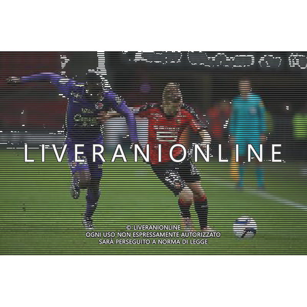 Pedro HENRIQUE / Dennis APPIAH - 11.12.2015 - Rennes / Caen - 17e journee Ligue 1 Photo : Vincent Michel / Icon Sport/ AGENZIA ALDO LIVERANI SAS - ITALY ONLY EDITORIAL USE ONLY