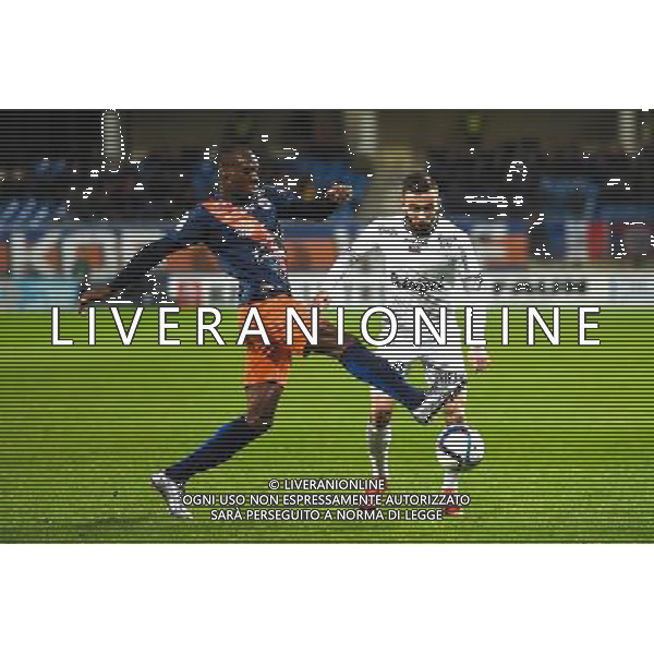 Bryan Dabo / Nicolas Benezet - 12.12.2015 - Montpellier / Guingamp - 18eme journee de Ligue 1 Photo : Alexandre Dimou / Icon Sport AG ALDO LIVERANI SAS ONLY ITALY