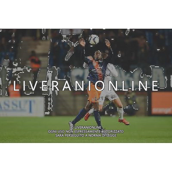 Bryan Dabo / Reynald Lemaitre - 12.12.2015 - Montpellier / Guingamp - 18eme journee de Ligue 1 Photo : Alexandre Dimou / Icon Sport AG ALDO LIVERANI SAS ONLY ITALY