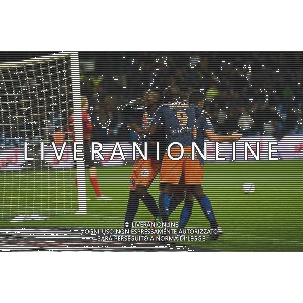 Joie Montpellier - Casimir Ninga - 12.12.2015 - Montpellier / Guingamp - 18eme journee de Ligue 1 Photo : Alexandre Dimou / Icon Sport AG ALDO LIVERANI SAS ONLY ITALY