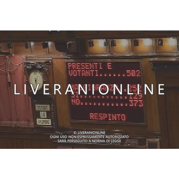 Camera dei Deputati - Mozione di sfiducia nei confronti della Ministra per le riforme costituzionali e i rapporti con il Parlamento Maria Elena Boschi Roma - 18.12.2015 - nella foto: Il tabellone con l\'esito della votazione6 / Ph. Corradetti - AG. Aldo Liverani/ AGENZIA ALDO LIVERANI SAS -