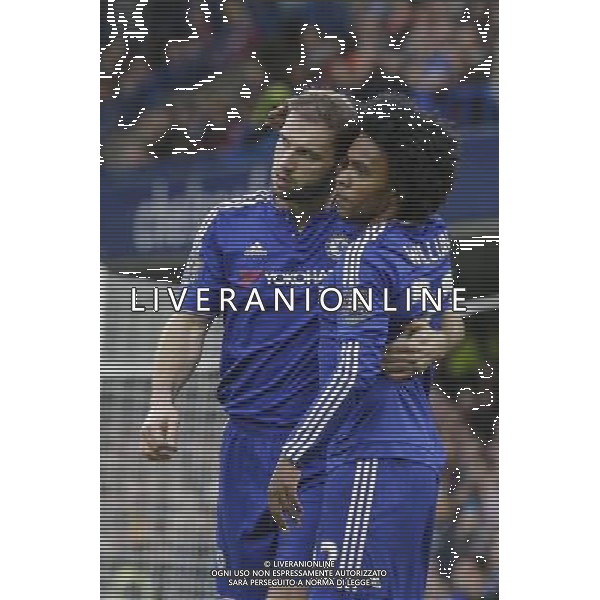 Chelsea\'s Branislav Ivanovic celebrates scoring the opening goal with team mate Willian Photographer Craig Mercer/CameraSport Football - Barclays Premiership - Chelsea v Sunderland - Saturday 19th December 2015 - Stamford Bridge - London Â© CameraSport - 43 Linden Ave. Countesthorpe. Leicester. England. LE8 5PG - Tel: +44 (0) 116 277 4147 - admin@camerasport.com - www.camerasport.com / AGENZIA ALDO LIVERANI SAS - ITALY ONLY EDITORIAL USE ONLY