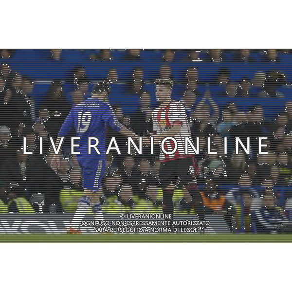 Chelsea\'s Diego Costa gets a handshake from Sunderland\'s Fabio Borini as he leaves the pitch Photographer Craig Mercer/CameraSport Football - Barclays Premiership - Chelsea v Sunderland - Saturday 19th December 2015 - Stamford Bridge - London Â© CameraSport - 43 Linden Ave. Countesthorpe. Leicester. England. LE8 5PG - Tel: +44 (0) 116 277 4147 - admin@camerasport.com - www.camerasport.com / AGENZIA ALDO LIVERANI SAS - ITALY ONLY EDITORIAL USE ONLY