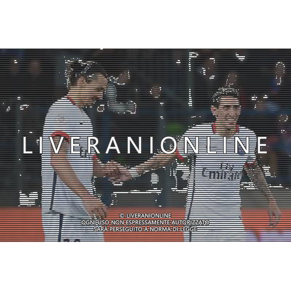 joie Angel DI MARIA / Zlatan IBRAHIMOVIC - 19.12.2015 - Caen / PSG - 19eme journee Ligue 1 Photo : Nolwenn Le Gouic / Icon Sport / AGENZIA ALDO LIVERANI SAS - ITALY ONLY EDITORIAL USE ONLY