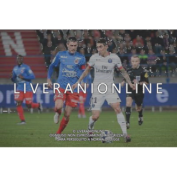 Julien FERET / Angel DI MARIA - 19.12.2015 - Caen / PSG - 19eme journee Ligue 1 Photo : Nolwenn Le Gouic / Icon Sport / AGENZIA ALDO LIVERANI SAS - ITALY ONLY EDITORIAL USE ONLY