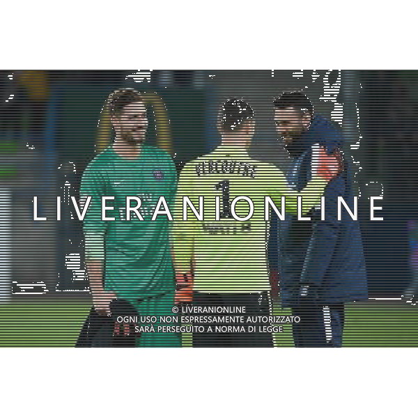 Salvatore SIRIGU / Remy VERCOUTRE / Kevin TRAPP - 19.12.2015 - Caen / PSG - 19eme journee Ligue 1 Photo : Nolwenn Le Gouic / Icon Sport / AGENZIA ALDO LIVERANI SAS - ITALY ONLY EDITORIAL USE ONLY