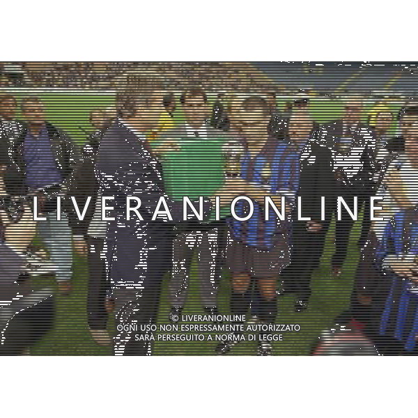 12-10-1999 STADIA MEAZZA ADDIO AL CALCIO DI GIUSEPPE BERGOMI NELLA FOTO GIUSEPPE BERGOMI CON GIACINTO FACCHETTI AG ALDO LIVERANI SAS
