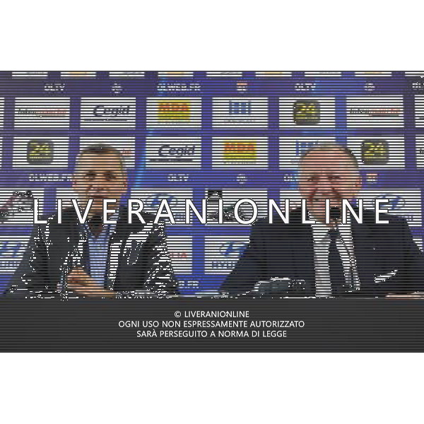 Bruno GENESIO / Jean Michel AULAS - 28.12.2015 - Conference de presse de Lyon - Nouvel entraineur Photo : Jean Paul Thomas / Icon Sport AG ALDO LIVERANI SAS