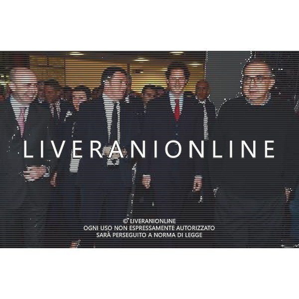 MILANO 04/01/2016 BORSA DI MILANO PRIMO GIORNO DI QUOTAZIONE AZIONI DELLA FERRARI NELLA FOTO matteo renzi sergio marchionne e john elkann FOTO ALDO GAZZANIGA-AG ALDO LIVERANI SAS
