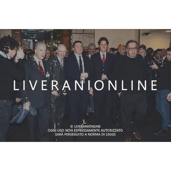 MILANO 04/01/2016 BORSA DI MILANO PRIMO GIORNO DI QUOTAZIONE AZIONI DELLA FERRARI NELLA FOTO matteo renzi sergio marchionne e john elkann e piero ferrari FOTO ALDO GAZZANIGA-AG ALDO LIVERANI SAS
