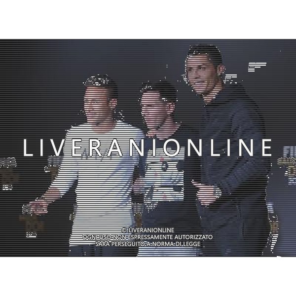 FIFA Ballon d\'Or 2015 Zurigo - 11.01.2016 Nella Foto:Conferenza Stampa per i tre nominati come migliori giocatori Lionel Messi (Argentina) con Neymar (Brasile) e Cristiano Ronaldo (Portogallo) /Ph.Vitez-Ag. Aldo Liverani