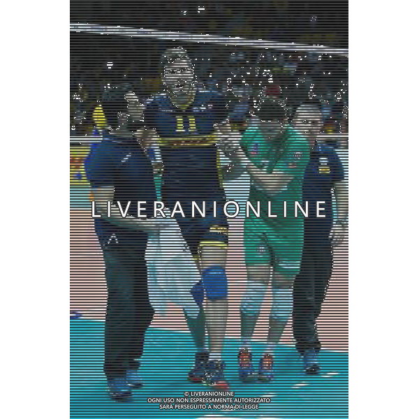 Gdynia, Gdynia Arena 21.01.2016 PLUSLIGA PLPS SIATKOWKA LIGA MISTRZOW CEV MEZCZYZN LOTOS TREFL GDANSK MECZ Lotos Trefl Gdansk vs DHL Modena CEV VOLLEYBALL CHAMPIONS LEAGUE GAME Lotos Trefl Gdansk vs DHL Modena NZ matteo piano , kontuzja injury , FOT. WOJCIECH FIGURSKI / 058sport.pl / NEWSPIX.PL --- Newspix.pl / AGENZIA ALDO LIVERANI SAS - ITALY ONLY EDITORIAL USE ONLY