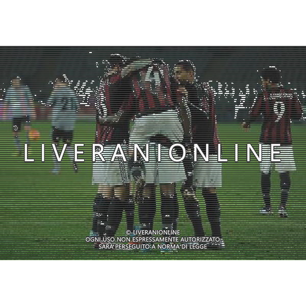 Coppa Italia TIM Cup 2015/2016 Semifinale Andata Torino - 26.01.2016 Alessandria-Milan Nella Foto: abbracci esultanza dopo il gol su rigore di mario balotelli del 0-1 /Ph.Vitez-Ag. Aldo Liverani