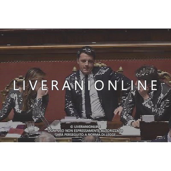Discussione della mozione di sfiducia al Governo Renzi - Palazzo Madama - Roma - 27.01.2016 nella foto: Maria Elena Boschi con Matteo Renzi e Dario Franceschini / Ph.Corradetti - Ag. Aldo Liverani Sas 