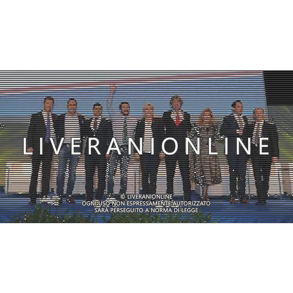 Covegno Enf Europe of Nations and Freedom - Piu\' liberi piu\' forti. Un\'altra Europa e\' possibile Milano - 28.01.2016 Nella Foto:Matteo Salvini e Marie Le Pen e i rappresentanti del ENF /Ph.Vitez-Ag. Aldo Liverani