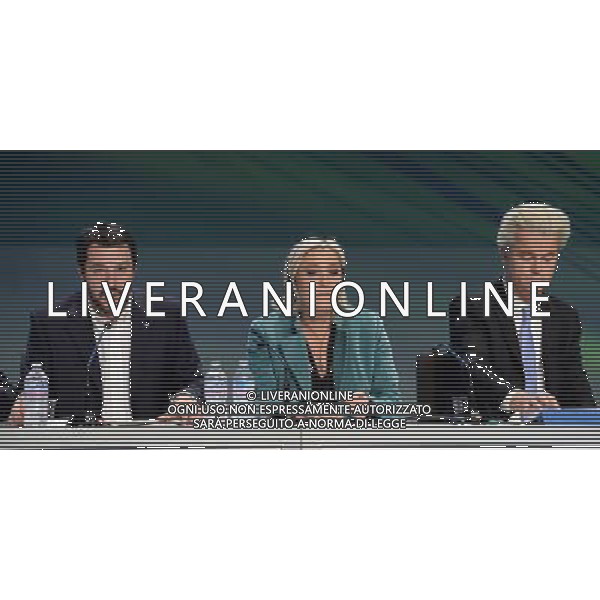 Covegno Enf Europe of Nations and Freedom - Piu\' liberi piu\' forti. Un\'altra Europa e\' possibile Conferenza Stampa Milano - 29.01.2016 Nella Foto:Marine Le Pen,Matteo Salvini,Geert Wlders /Ph.Vitez-Ag. Aldo Liverani
