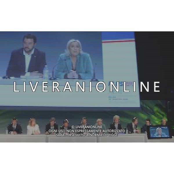Covegno Enf Europe of Nations and Freedom - Piu\' liberi piu\' forti. Un\'altra Europa e\' possibile Conferenza Stampa Milano - 29.01.2016 Nella Foto:Rebega,Tomio Akamura,Atkinson Janice,Michael Marusik,Tim Van Grieken,De Graff Marcel,Heinz-Christian Stranche,Marine Le Pen,Matteo Salvini,Geert Wlders /Ph.Vitez-Ag. Aldo Liverani